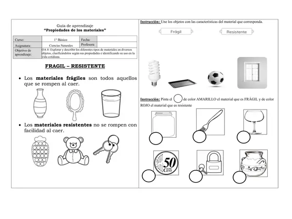 🌱 Guía de Ciencias Naturales – Propiedades de los Materiales (1° Básico)