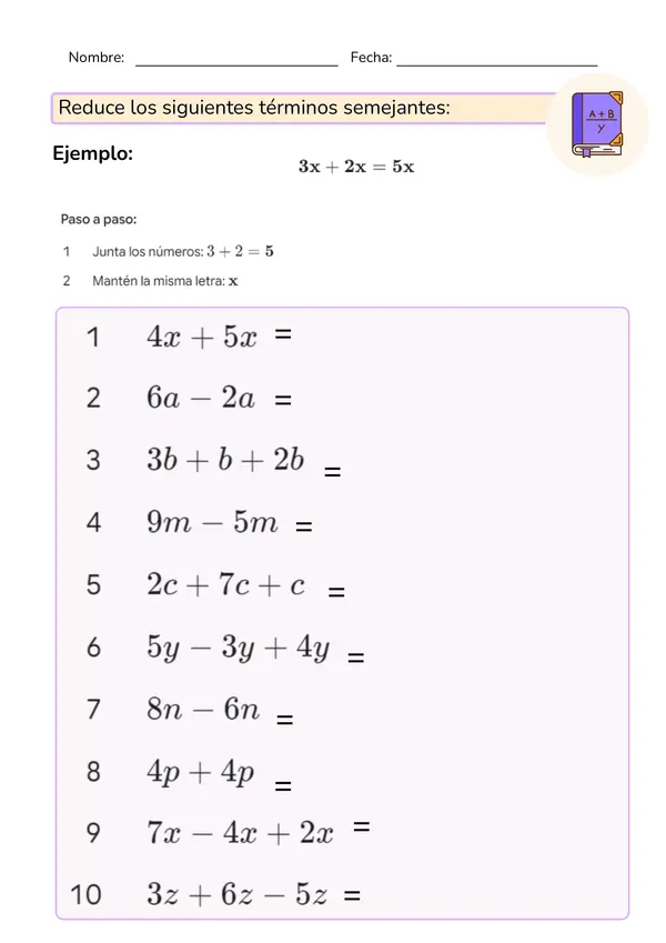Mini guía de ejercicios para reducir términos semejantes