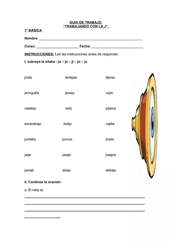GUIA PRIMERO BASICO, TRABAJANDO CON LA J, UNIDAD 3 | profe.social