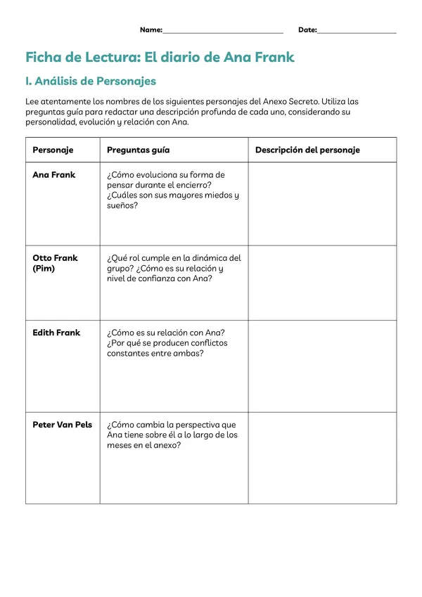 Ficha de lectura "El diario de Ana Frank"