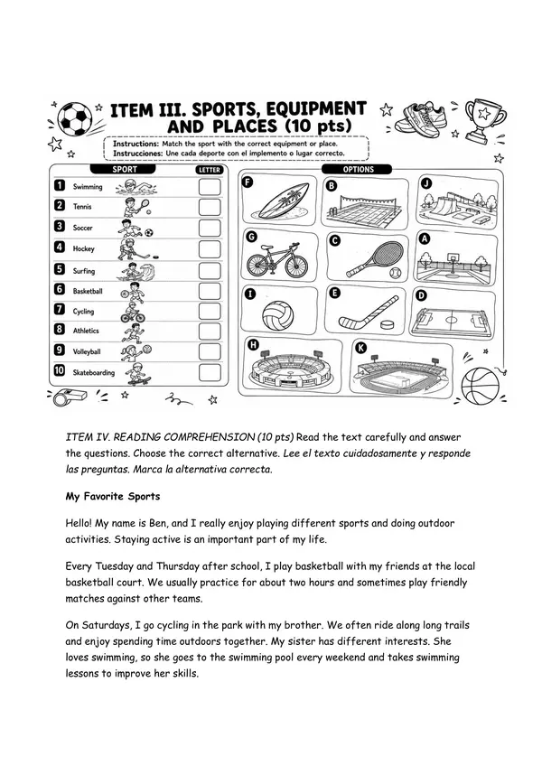 Prueba unidad 3 Sports and free time activities