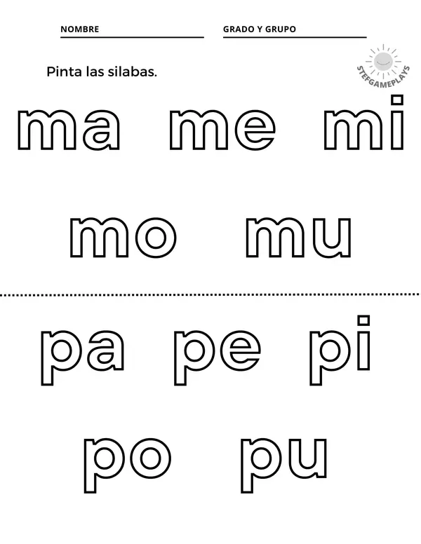Pinta las silabas de la letra m y p