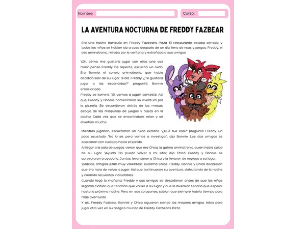 Guía de Comprensión Lectora Freddy Fazbear