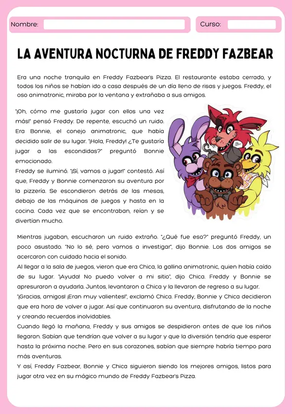 Guía de Comprensión Lectora Freddy Fazbear