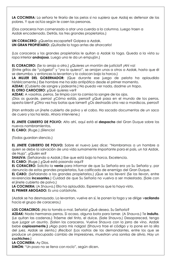 Guía de trabajo - Comprensión lectora El círculo de tiza caucasiano - 8° 