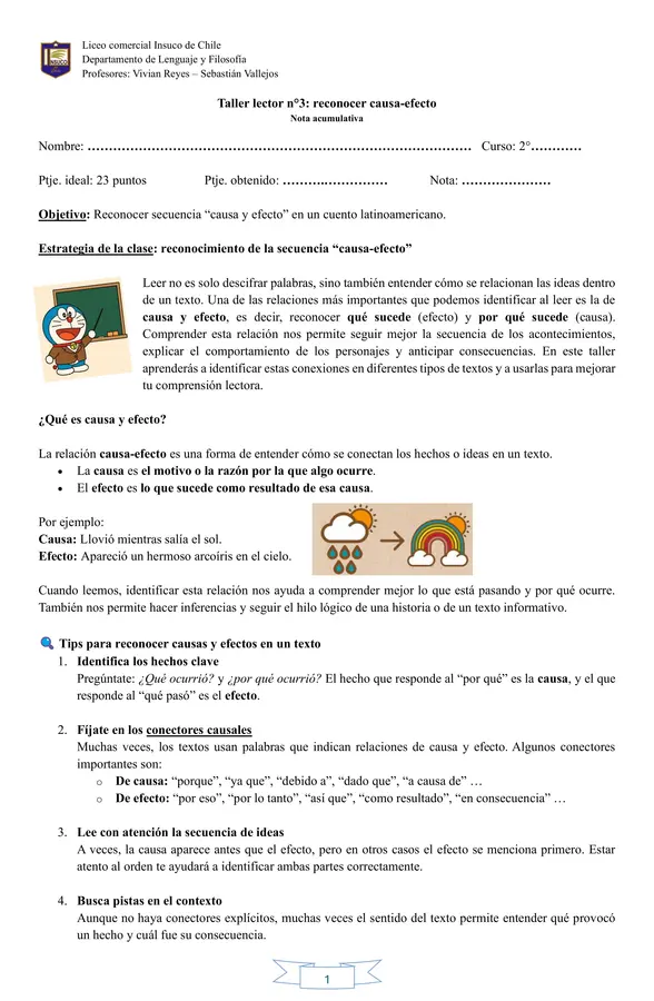 Taller lector causa-efecto en un cuento latinoamericano 