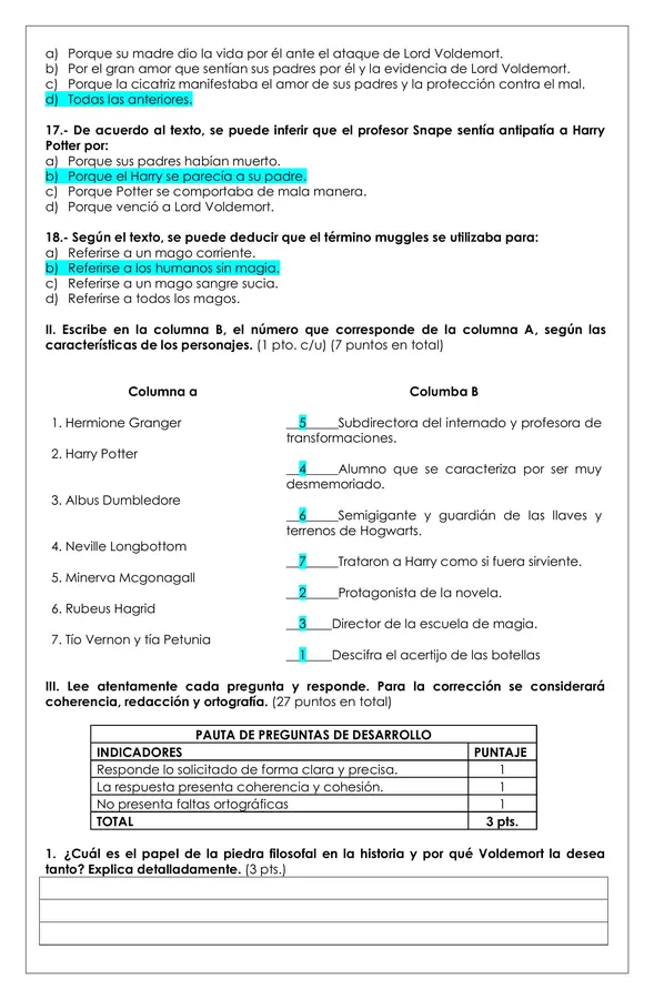 Prueba Lectura - Harry Potter y la piedra filosofal..