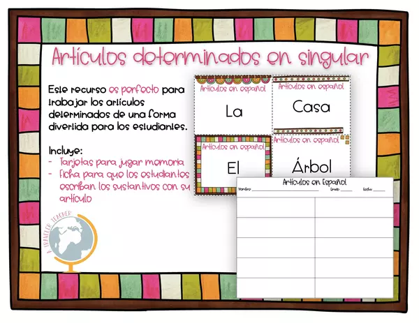 Juego Memoria Artículos Determinados en Singular en Español