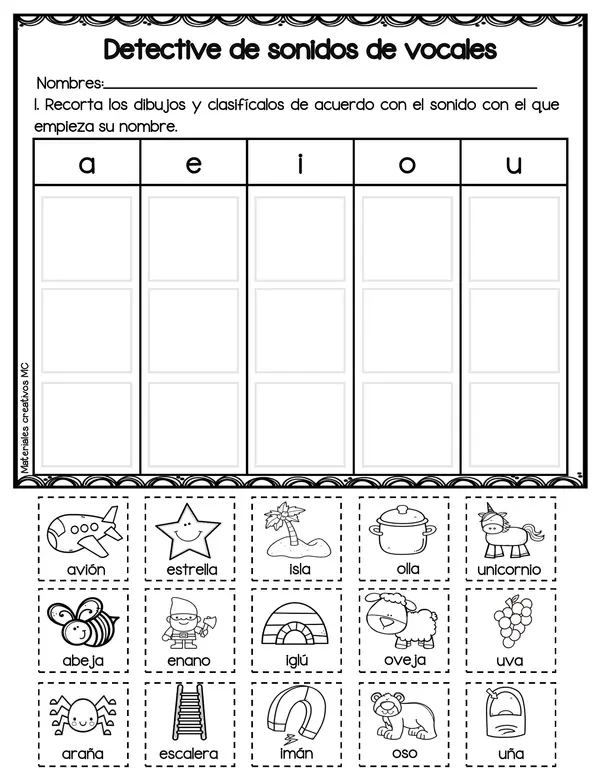 Detectives del abecedario con dibujo y nombre