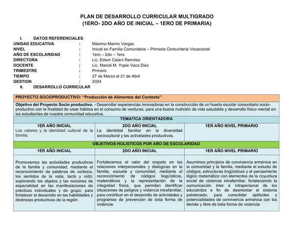 Plan de Desarrollo Curricular Multigrado | profe.social