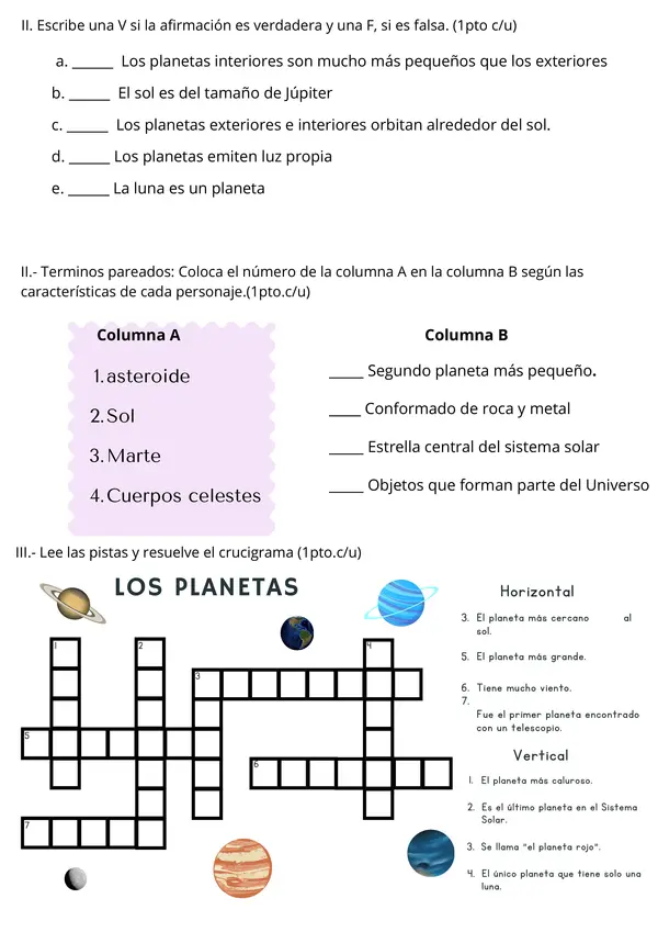 Evaluación de Ciencias Naturales: Sistema Solar - Planetas, Satélites y más