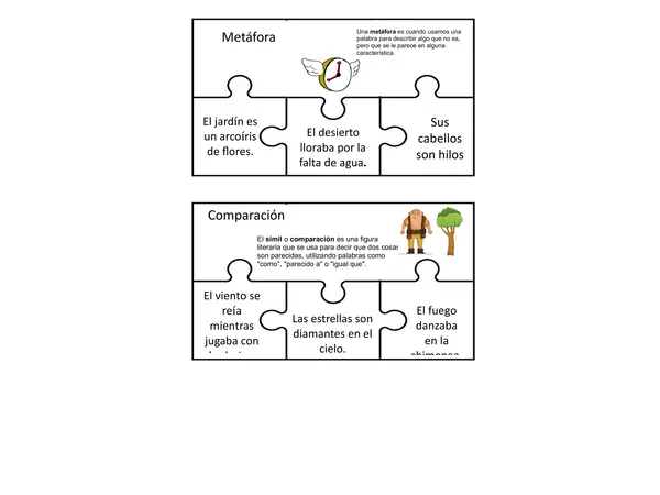 Puzzle figuras literarias: metáfora, comparación y personificación