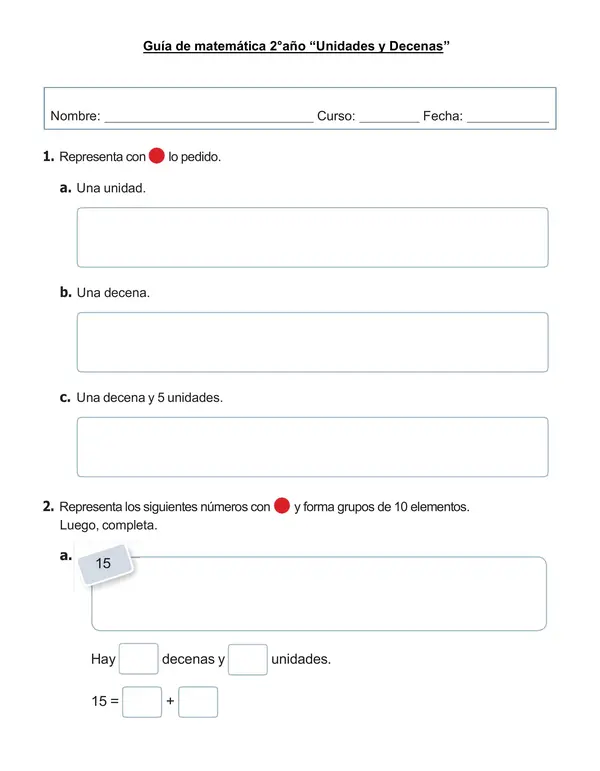 Guía de matemática 2°año "Unidades y decenas"