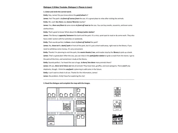 Dialogue 3- Places in town- Listening and Reading activities