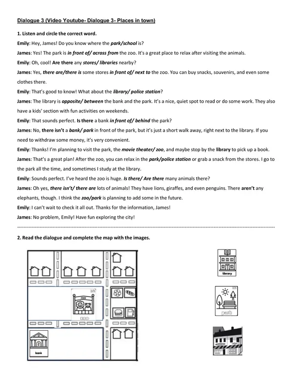 Dialogue 3- Places in town- Listening and Reading activities