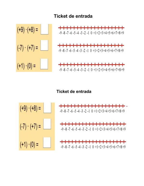 Ticket de entrada Multiplicación de números enteros