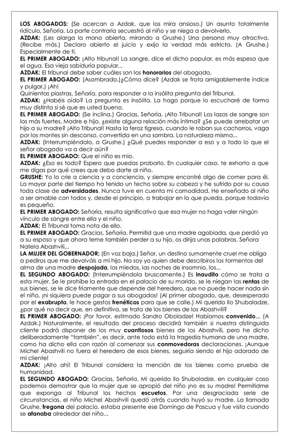 Guía de trabajo - Comprensión lectora El círculo de tiza caucasiano - 8° 