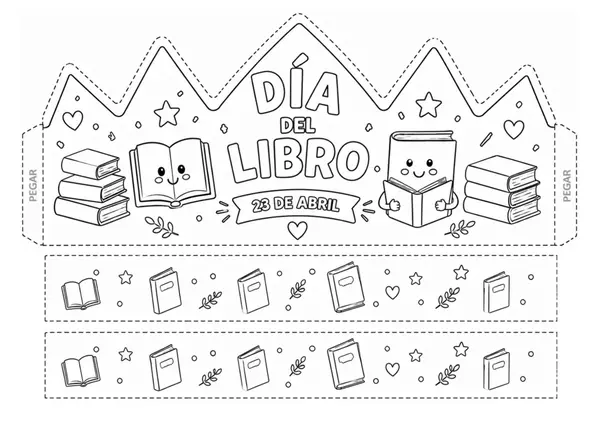 Corona Día del Libro para colorear 23 de abril | Corona imprimible | Manualidad recortable 