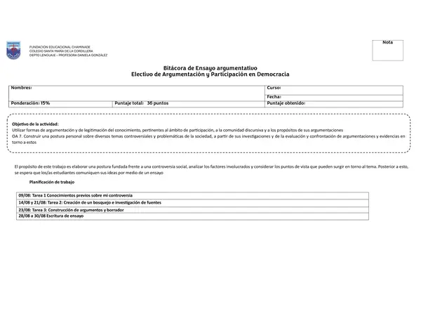 Pauta para escritura ensayo argumentativo