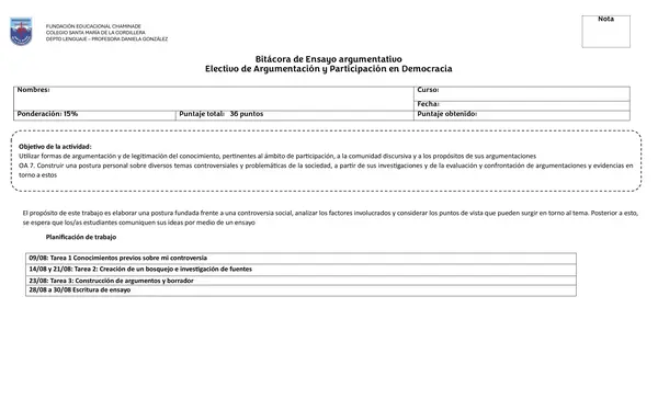 Pauta para escritura ensayo argumentativo
