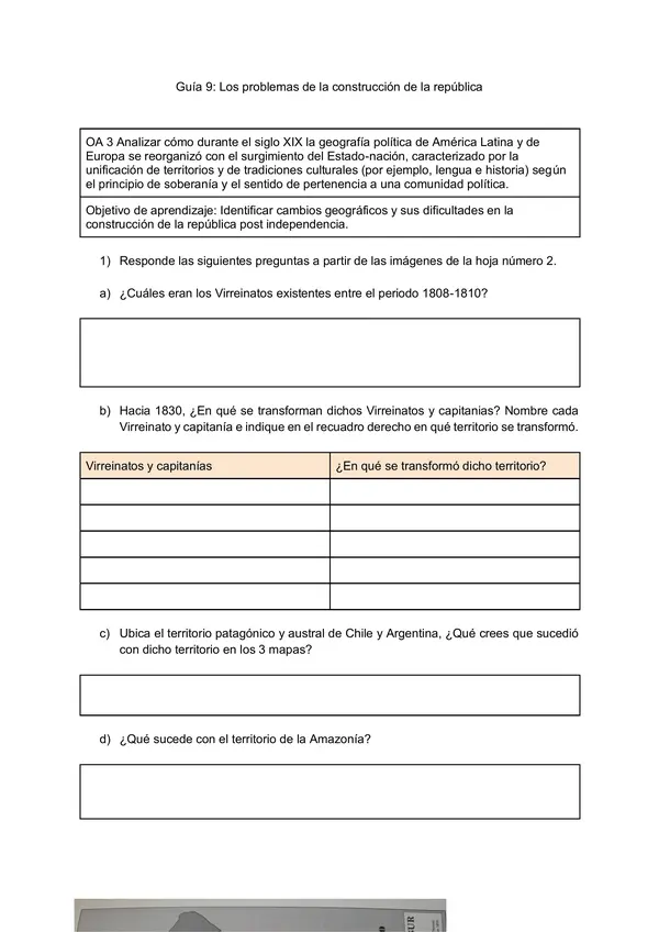 Guía cambios territoriales de sudamérica post independencia