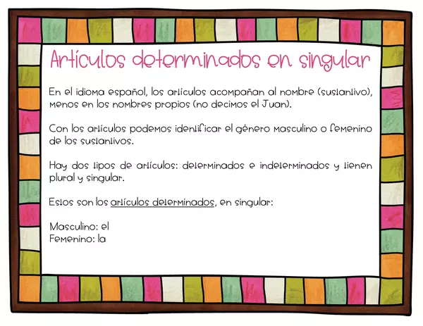 Juego Memoria Artículos Determinados en Singular en Español
