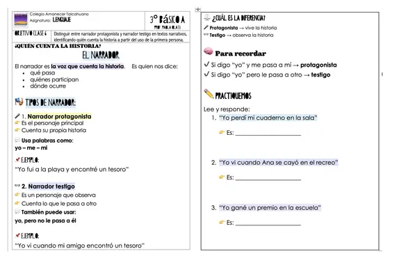 Elementos de los texto narrativos: el narrador (testigo y protagonista)