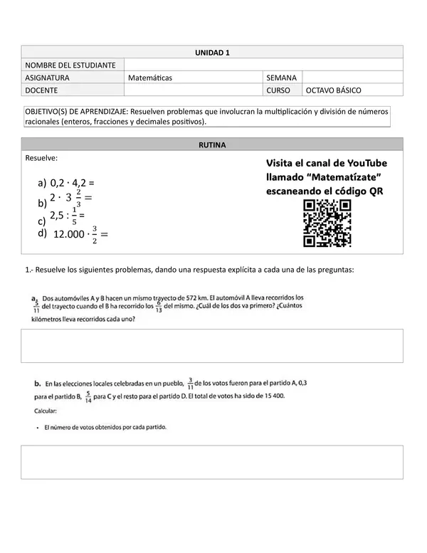 Números racionales: Problemas de multiplicación y división de números racionales
