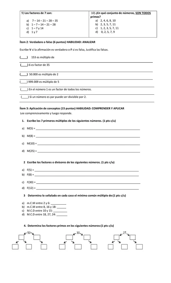 evaluacion unidad uno multiplos y divisores