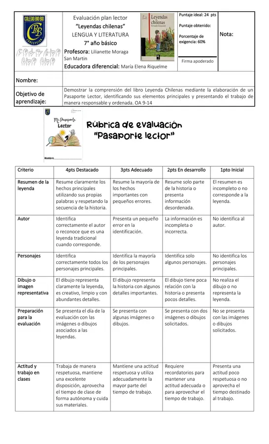 Rúbrica leyendas chilenas