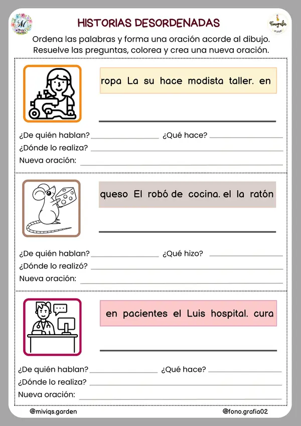 Historias Desordenadas (Ordena, responde y crea)