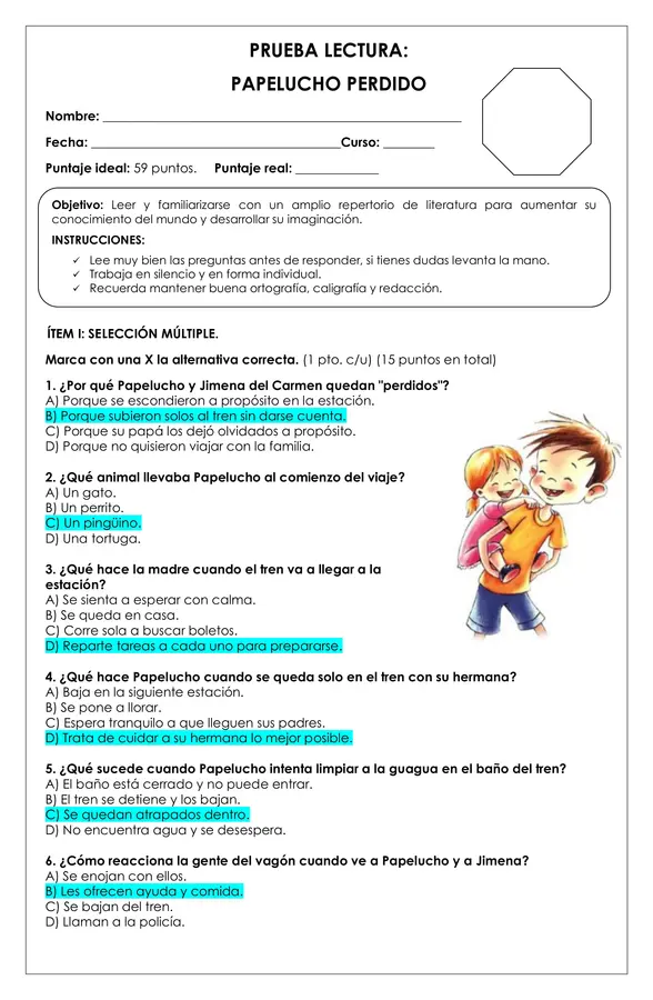 Prueba Lectura - Papelucho perdido