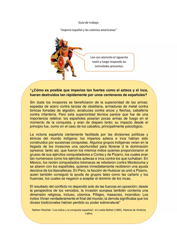 Guia de trabajo_Imperio español y las colonias americanas, OCTAVO , HISTORIA