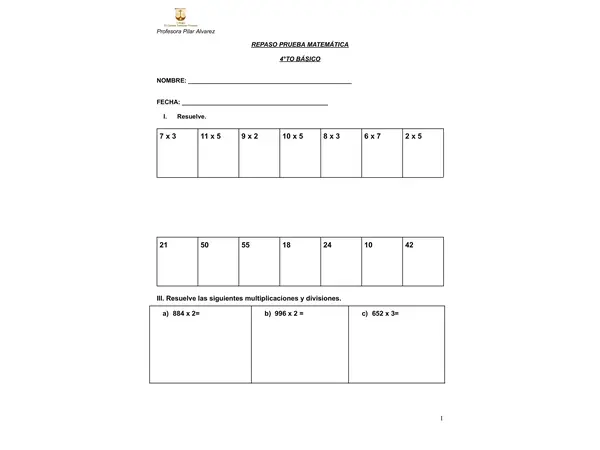 Repaso prueba 4to básico matemática