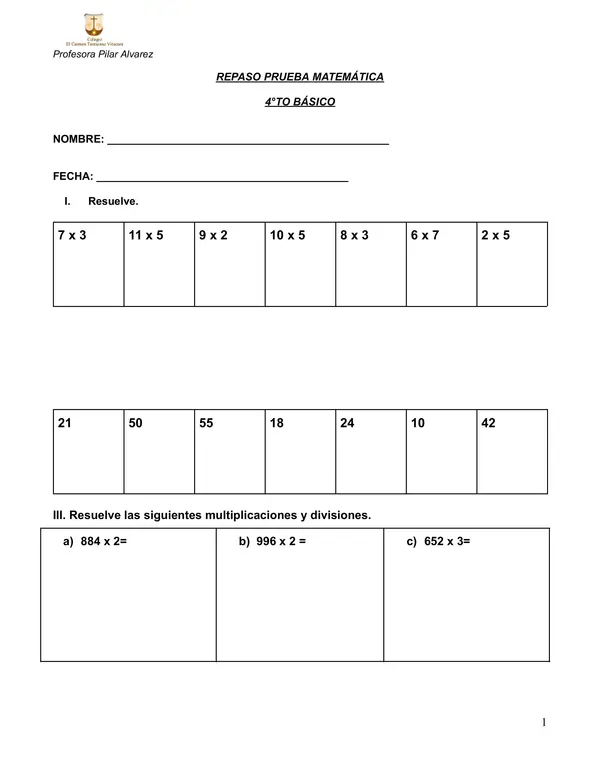 Repaso prueba 4to básico matemática