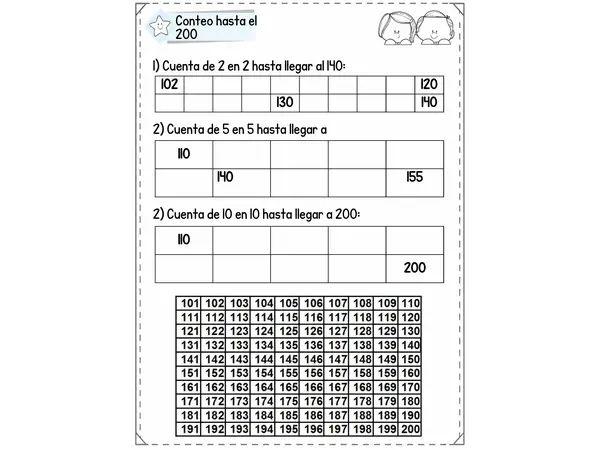 Guía de trabajo conteo hasta el 200 2° básico