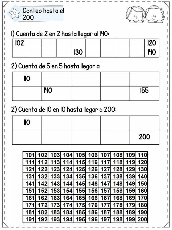 Guía de trabajo conteo hasta el 200 2° básico