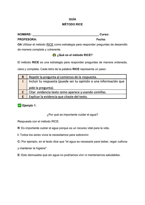 GUÍA METODO RICE DE RESPUESTAS