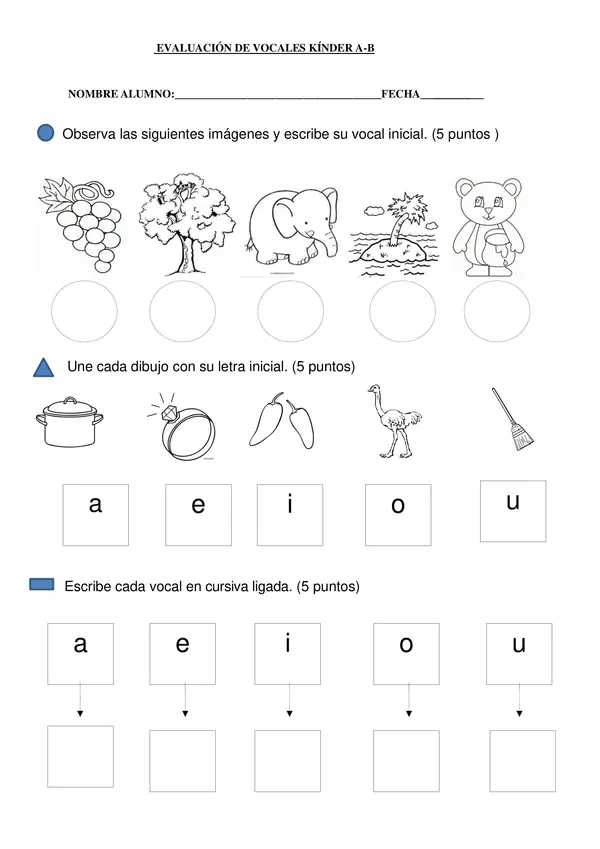 Evaluación vocales kínder 