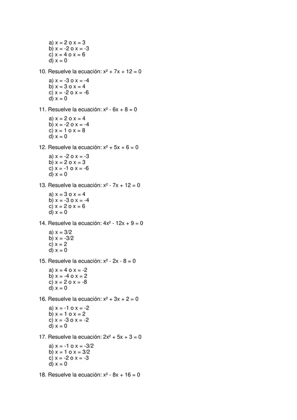 Evaluación ecuaciones cuadráticas