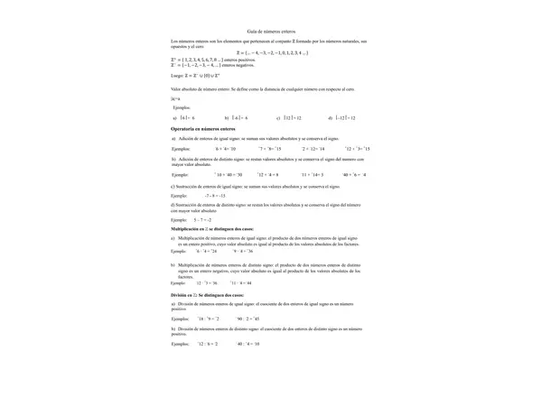 Guía de números enteros operatoria combinada 