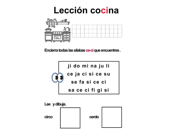 Repaso lección cocina, vaso, hijo, muñeca