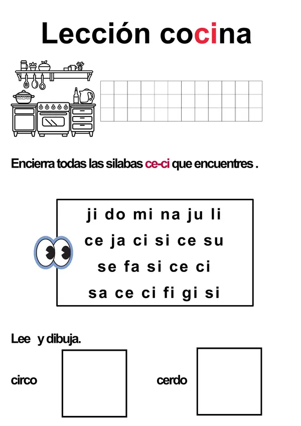 Repaso lección cocina, vaso, hijo, muñeca