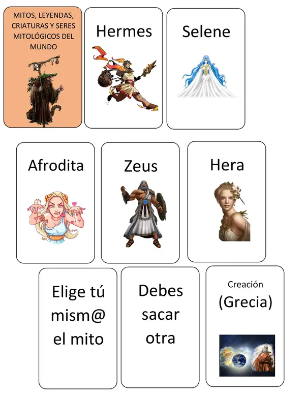 Baraja de cartas de mitología para impresión