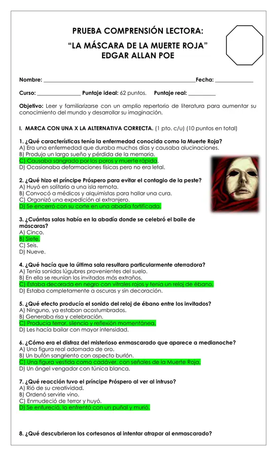 Prueba Lectura - La máscara de la muerte roja (cuento Edgar Allan Poe)