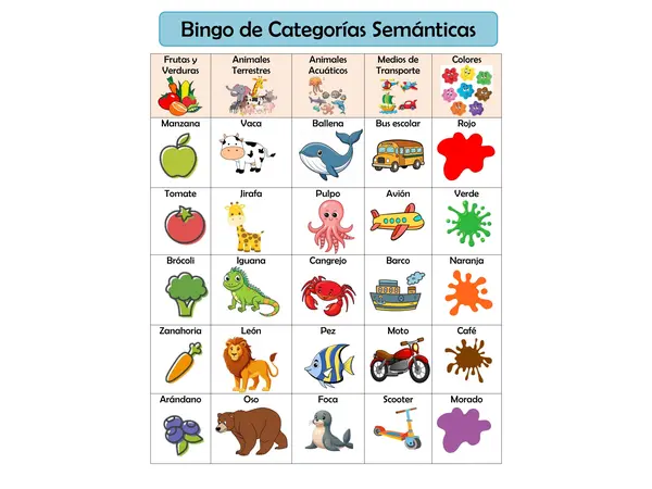 BINGO DE CATEGORÍAS SEMÁNTICAS
