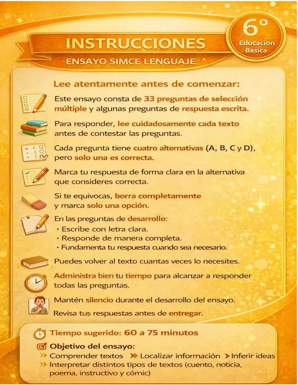 ENSAYO SIMCE N°5 – LENGUAJE 6° BÁSICO
