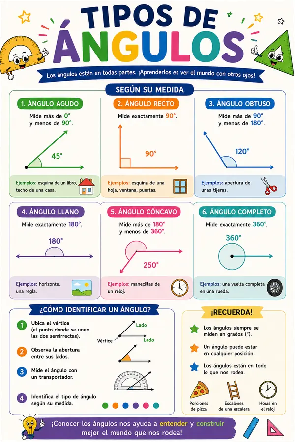 Póster Tipos de Ángulos | Geometría Visual para Primaria | Recurso Matemática