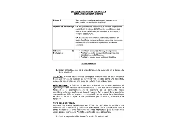 Solucionario Evaluación: 1 - Seminario de Filosofía (3°-4° Medio)