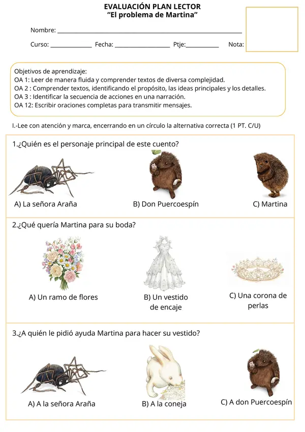 Evaluación Plan Lector "El problema de Martina" 